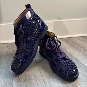 Men’s Christian Louboutin Louis Spike Flat 43.5EU Dark Purple Patent Leather